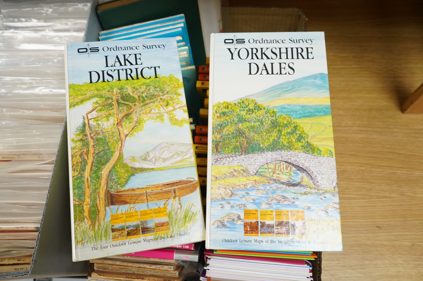 A collection of Ordnance Survey maps, including; Landranger series, Outdoor Leisure series, Old Ordnance Survey series, Geological Survey series, Explore series, New Popular series Sixth Edition, Fifth Edition One Inch,